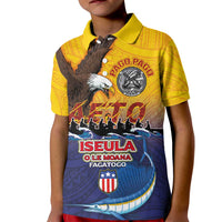 American Samoa Fautasi Kid Polo Shirt Bald Eage and Sailfish with Kakau Motifs LT03 Kid Yellow - Polynesian Pride