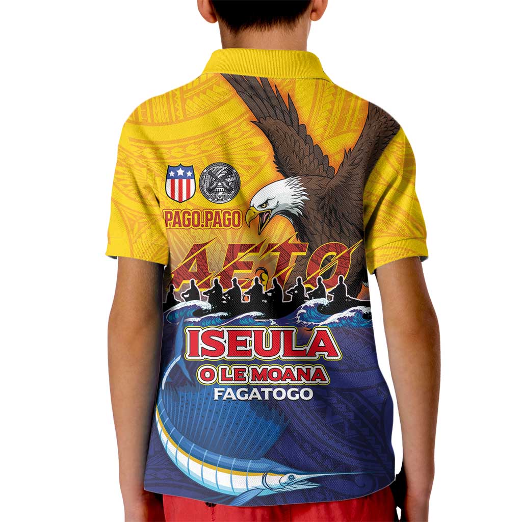 American Samoa Fautasi Kid Polo Shirt Bald Eage and Sailfish with Kakau Motifs LT03 - Polynesian Pride