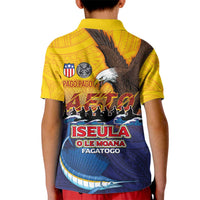 American Samoa Fautasi Kid Polo Shirt Bald Eage and Sailfish with Kakau Motifs LT03 - Polynesian Pride
