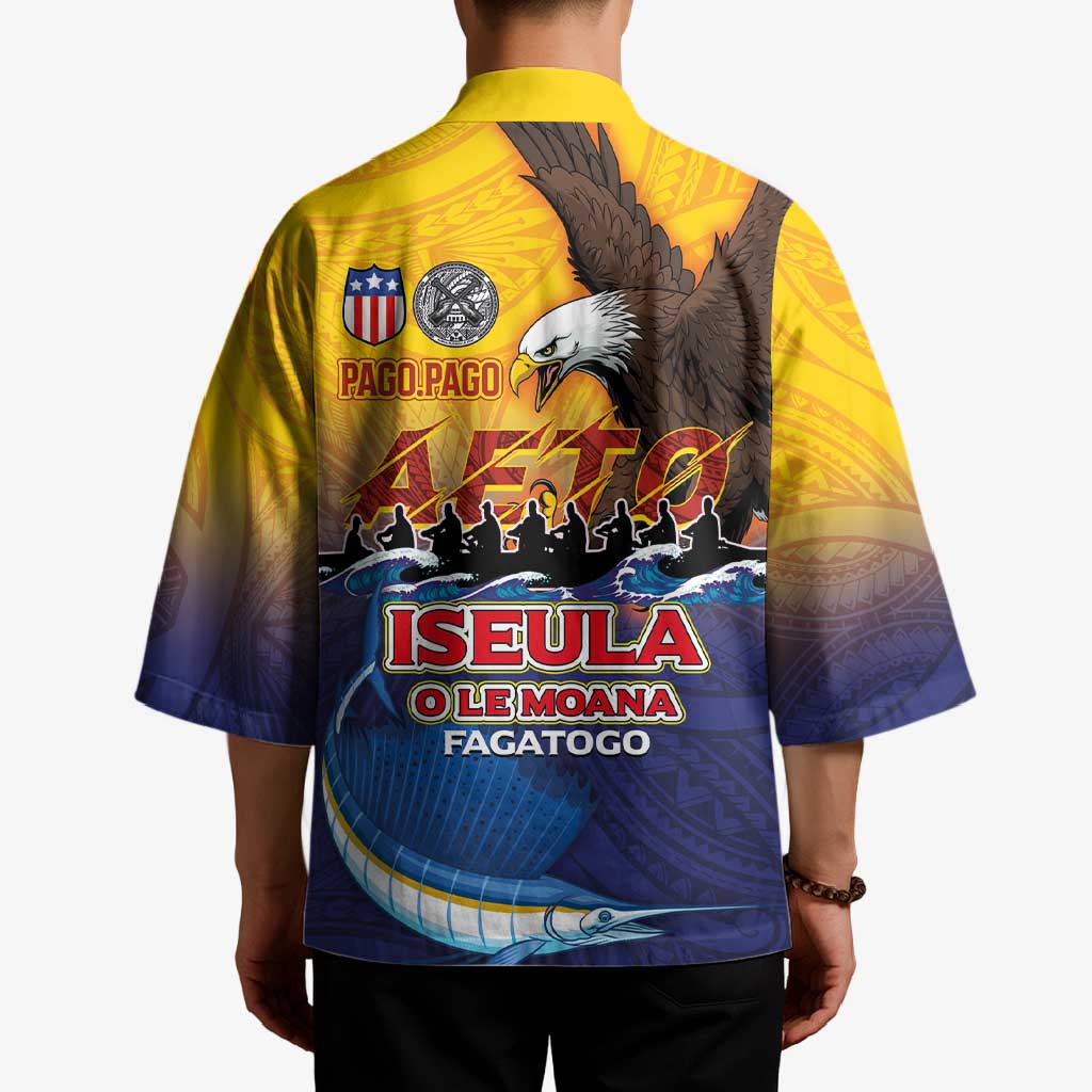 American Samoa Fautasi Kimono Bald Eage and Sailfish with Kakau Motifs LT03 - Polynesian Pride
