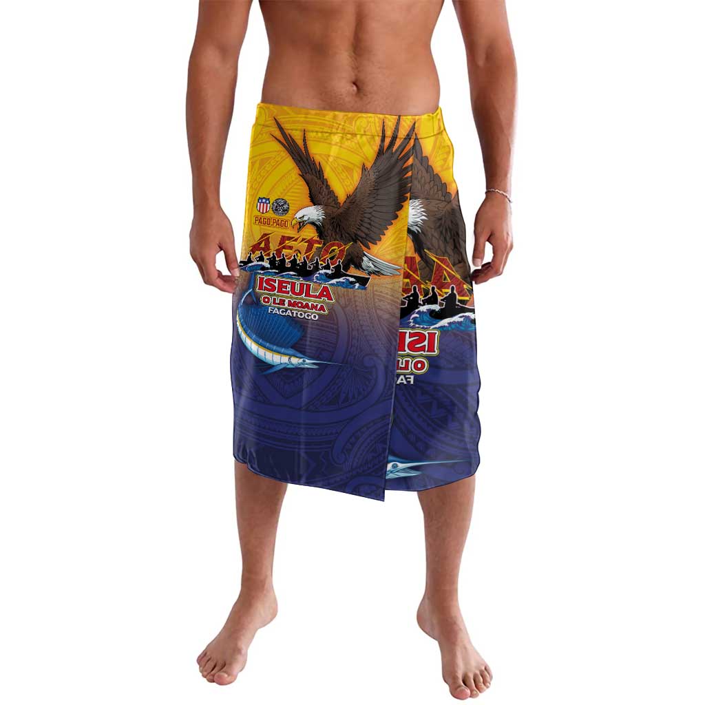 American Samoa Fautasi Lavalava Bald Eage and Sailfish with Kakau Motifs LT03 Yellow - Polynesian Pride