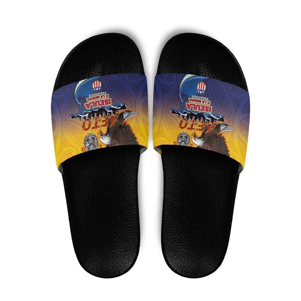 American Samoa Fautasi Slide Sandals Bald Eage and Sailfish with Kakau Motifs LT03 Yellow - Polynesian Pride