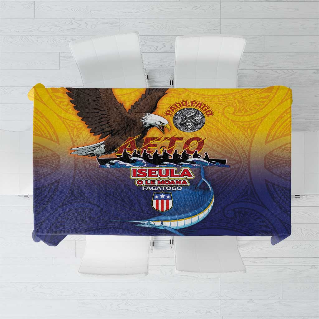 American Samoa Fautasi Tablecloth Bald Eage and Sailfish with Kakau Motifs LT03 Yellow - Polynesian Pride