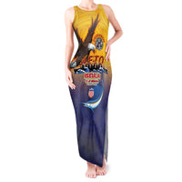 American Samoa Fautasi Tank Maxi Dress Bald Eage and Sailfish with Kakau Motifs LT03 Women Yellow - Polynesian Pride