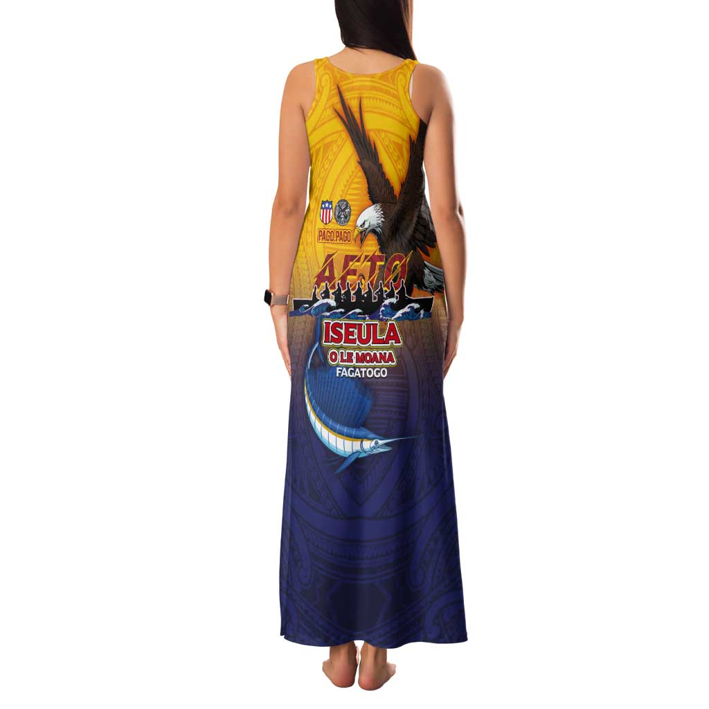 American Samoa Fautasi Tank Maxi Dress Bald Eage and Sailfish with Kakau Motifs LT03 - Polynesian Pride