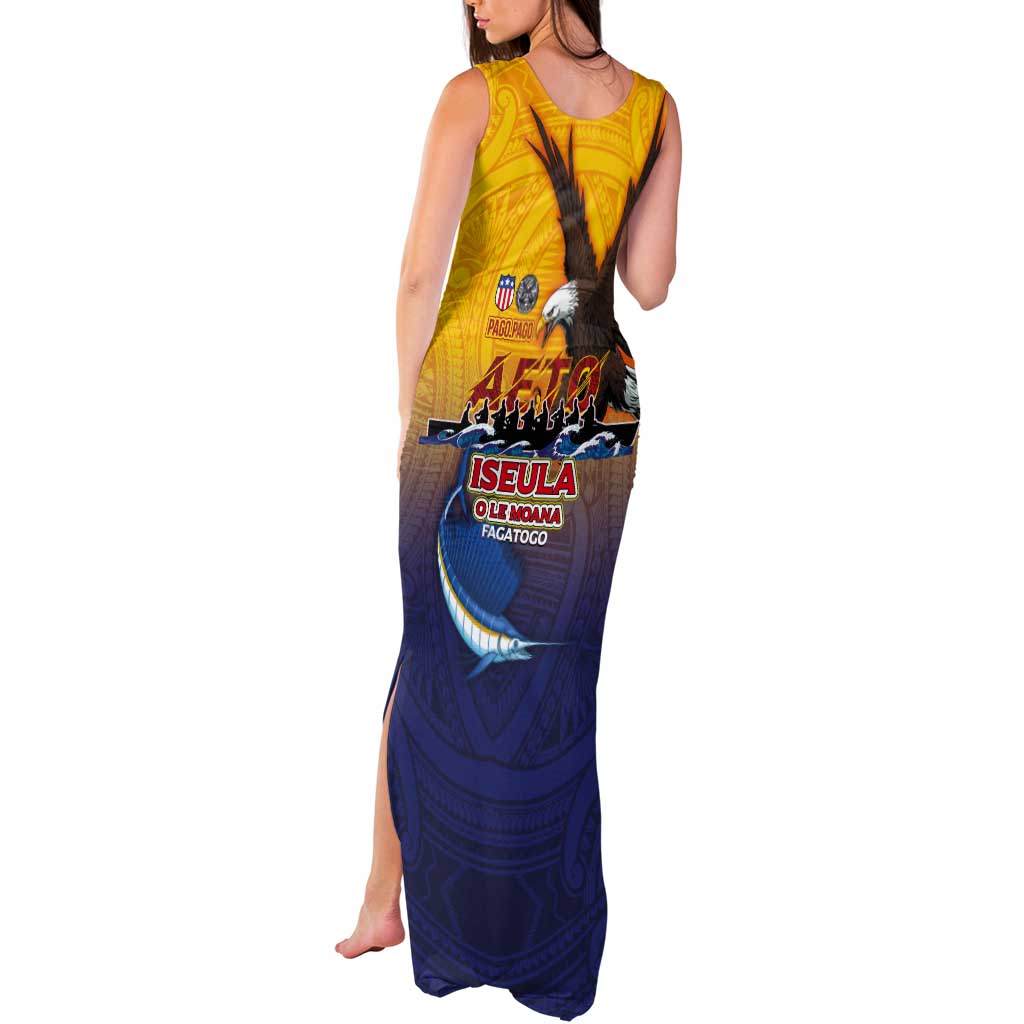 American Samoa Fautasi Tank Maxi Dress Bald Eage and Sailfish with Kakau Motifs LT03 - Polynesian Pride