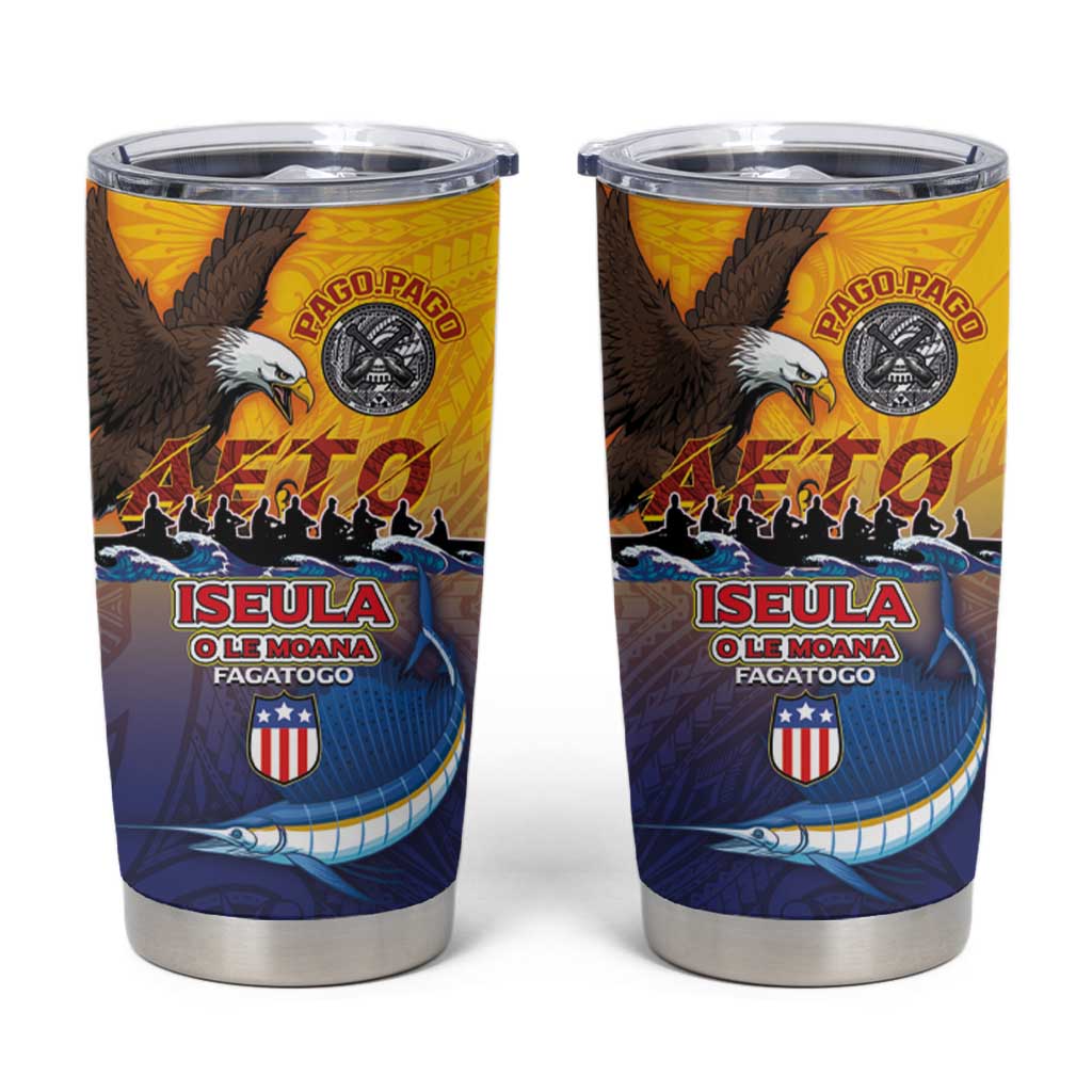 American Samoa Fautasi Tumbler Cup Bald Eage and Sailfish with Kakau Motifs LT03 Yellow - Polynesian Pride