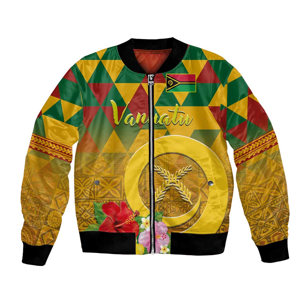 Melanesian Vanuatu Bomber Jacket With Tapa Tribal Pattern and Triangle Geometric Tricolor LT03 Unisex Yellow - Polynesian Pride