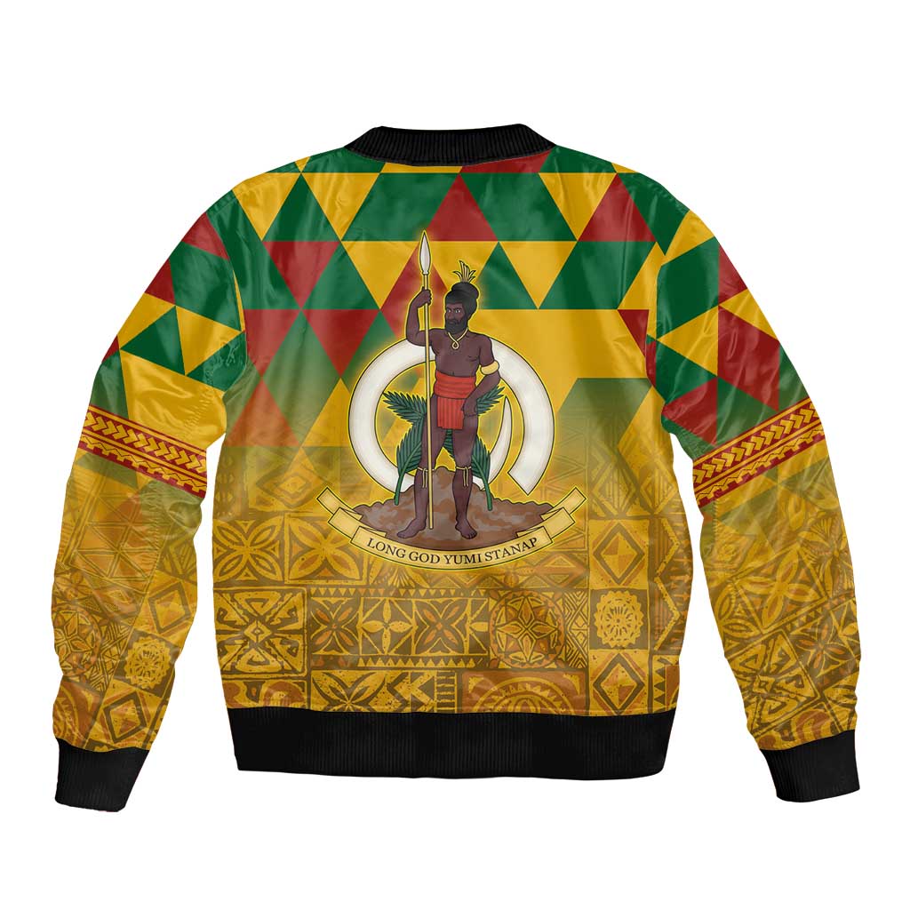 Melanesian Vanuatu Bomber Jacket With Tapa Tribal Pattern and Triangle Geometric Tricolor LT03 - Polynesian Pride