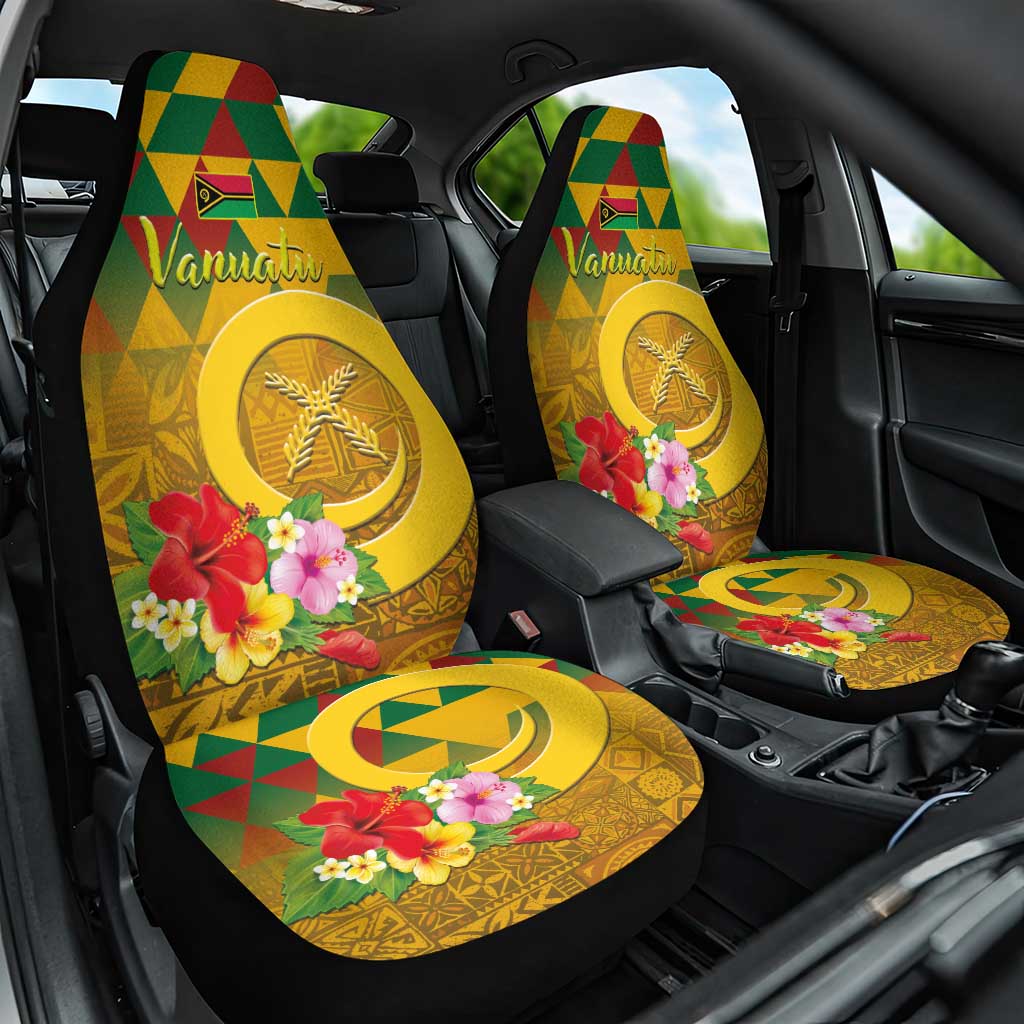Melanesian Vanuatu Car Seat Cover With Tapa Tribal Pattern and Triangle Geometric Tricolor LT03 One Size Yellow - Polynesian Pride