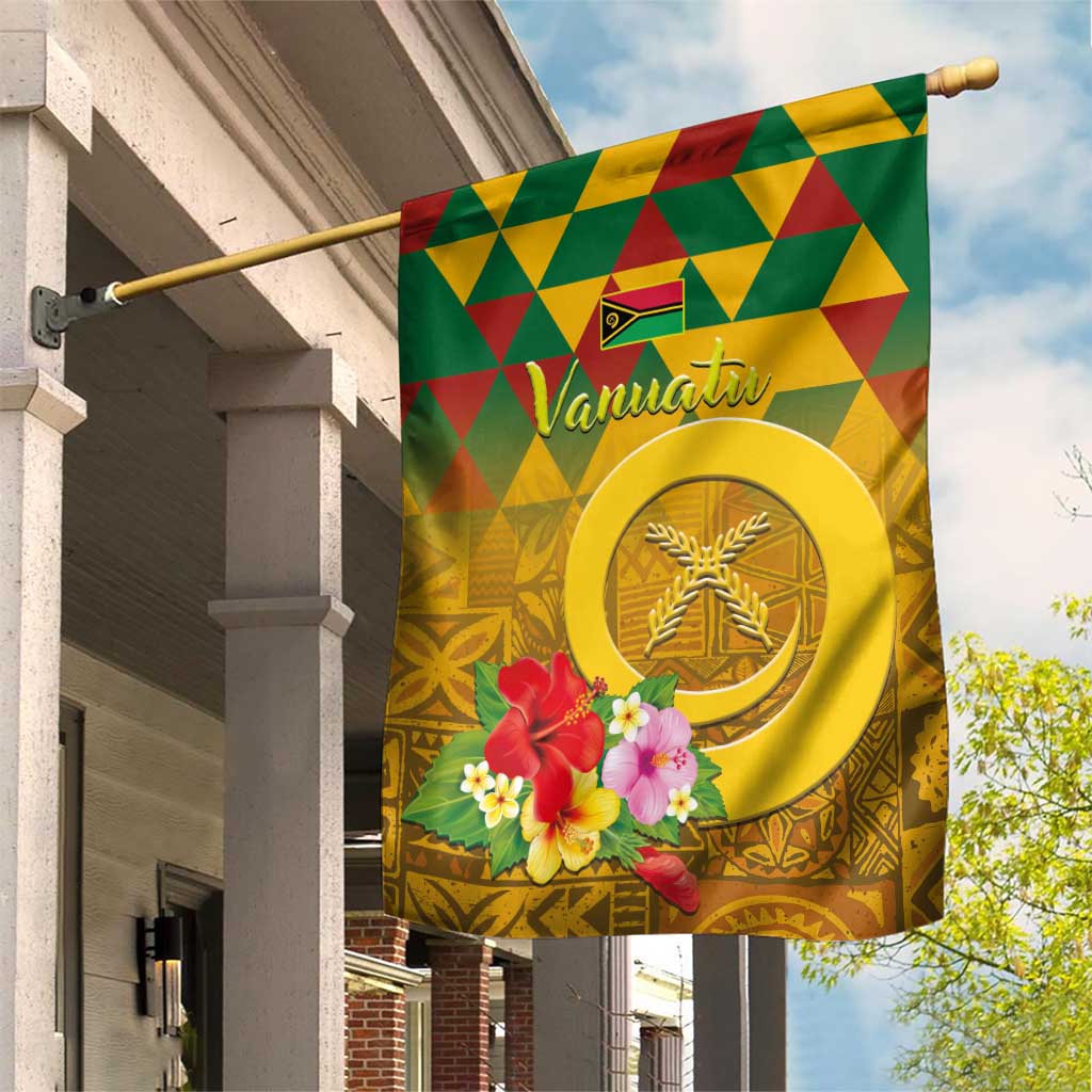 Melanesian Vanuatu Garden Flag With Tapa Tribal Pattern and Triangle Geometric Tricolor LT03 House Flag Yellow - Polynesian Pride