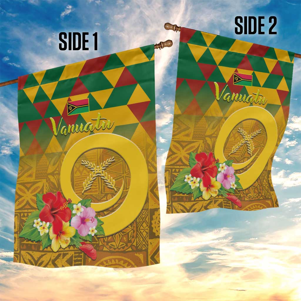 Melanesian Vanuatu Garden Flag With Tapa Tribal Pattern and Triangle Geometric Tricolor LT03 - Polynesian Pride