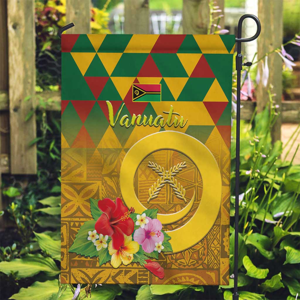 Melanesian Vanuatu Garden Flag With Tapa Tribal Pattern and Triangle Geometric Tricolor LT03 Garden Flag Yellow - Polynesian Pride