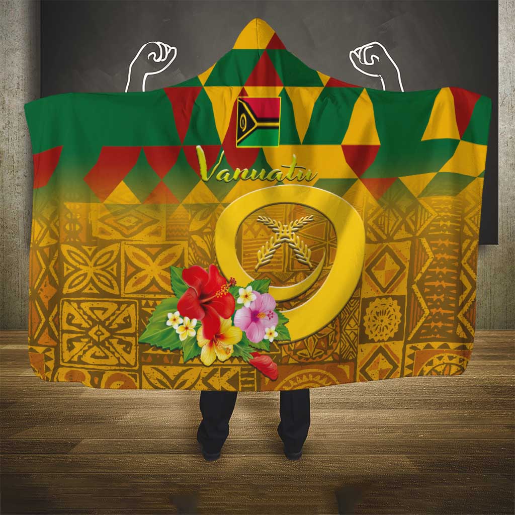 Melanesian Vanuatu Hooded Blanket With Tapa Tribal Pattern and Triangle Geometric Tricolor LT03 - Polynesian Pride