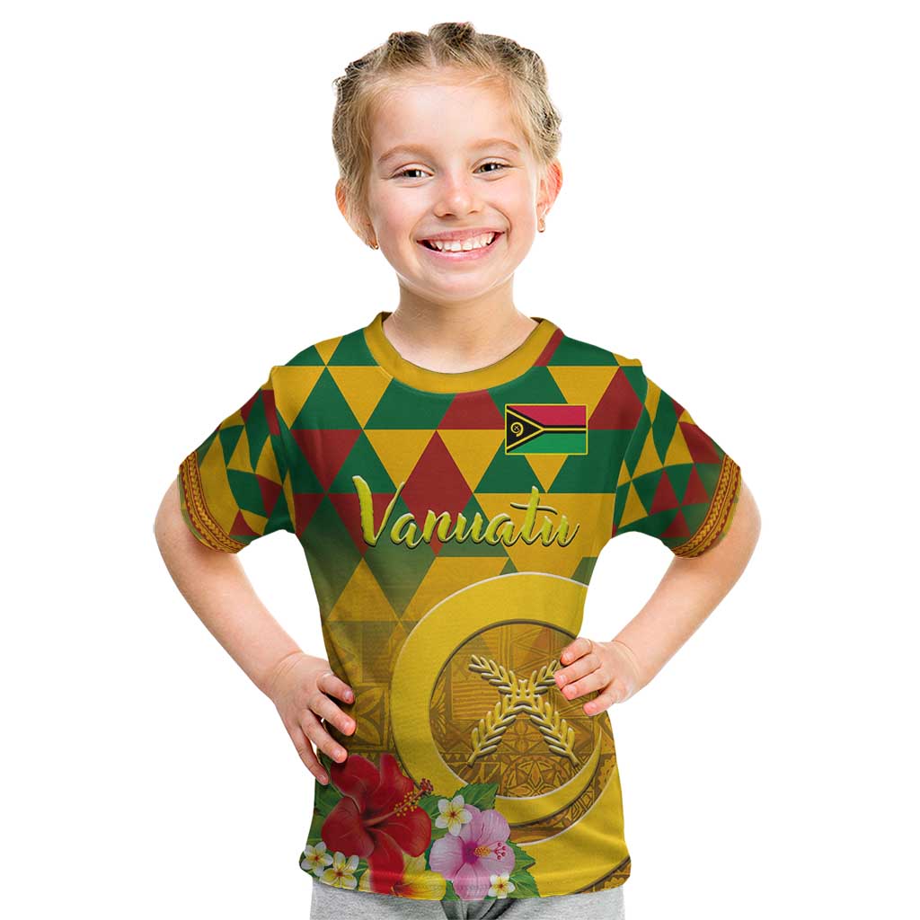 Melanesian Vanuatu Kid T Shirt With Tapa Tribal Pattern and Triangle Geometric Tricolor LT03 Yellow - Polynesian Pride