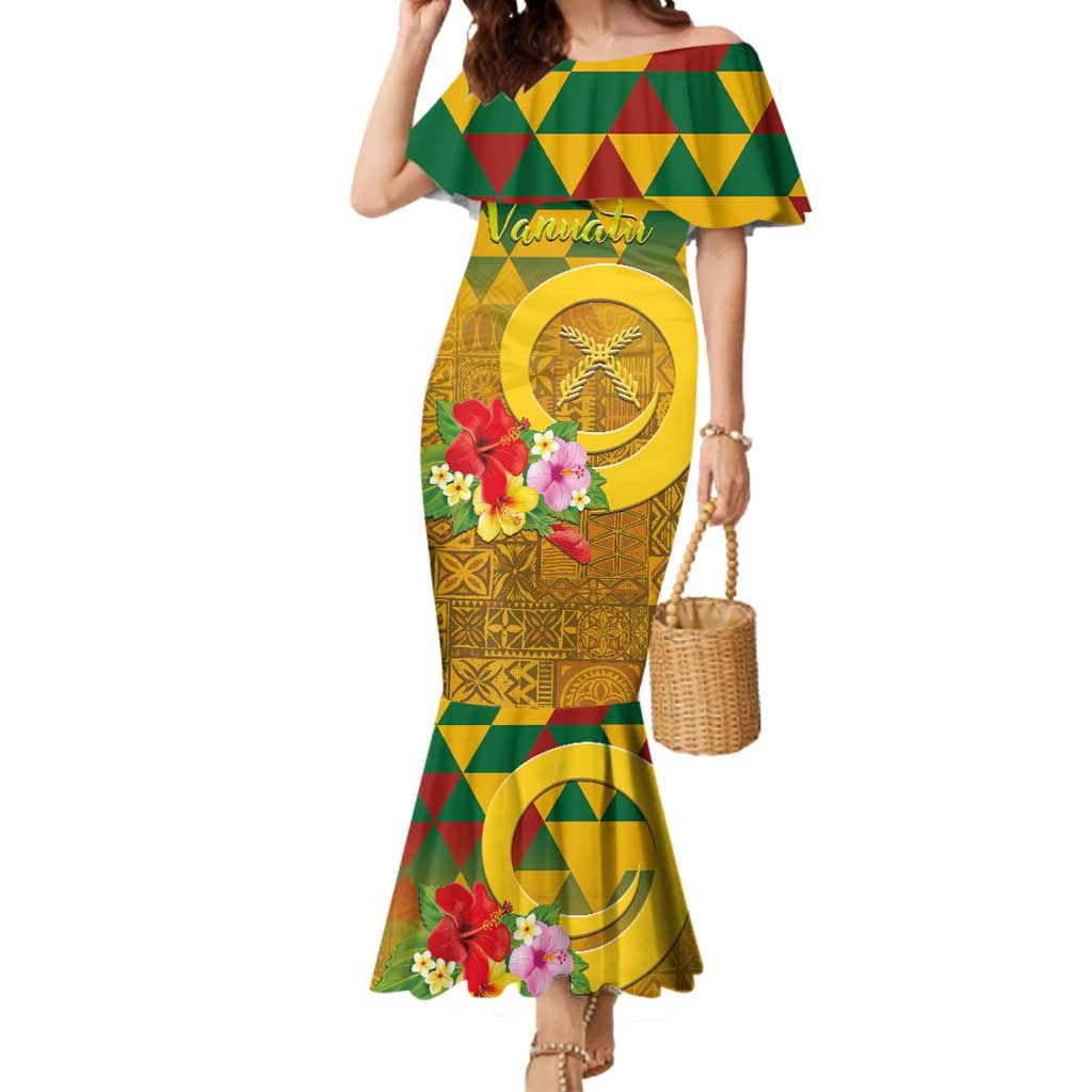 Melanesian Vanuatu Mermaid Dress With Tapa Tribal Pattern and Triangle Geometric Tricolor LT03 Women Yellow - Polynesian Pride