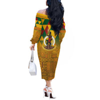 Melanesian Vanuatu Off The Shoulder Long Sleeve Dress With Tapa Tribal Pattern and Triangle Geometric Tricolor LT03 - Polynesian Pride