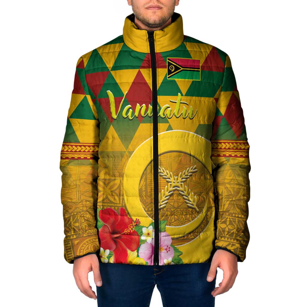 Melanesian Vanuatu Padded Jacket With Tapa Tribal Pattern and Triangle Geometric Tricolor LT03 Men Yellow - Polynesian Pride