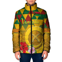 Melanesian Vanuatu Padded Jacket With Tapa Tribal Pattern and Triangle Geometric Tricolor LT03 Men Yellow - Polynesian Pride