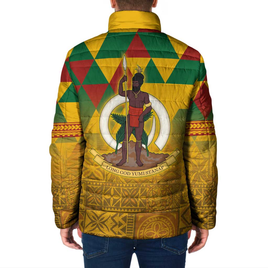 Melanesian Vanuatu Padded Jacket With Tapa Tribal Pattern and Triangle Geometric Tricolor LT03 - Polynesian Pride