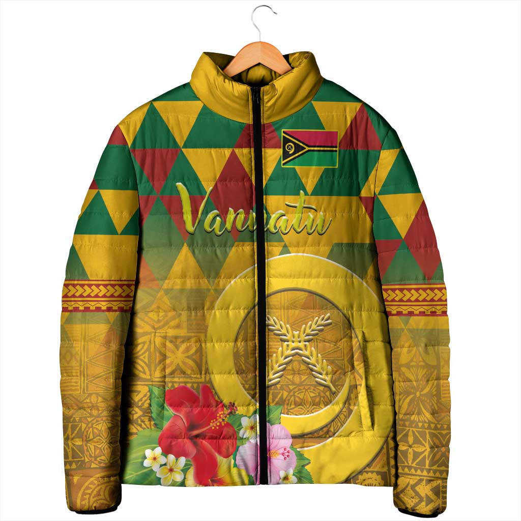 Melanesian Vanuatu Padded Jacket With Tapa Tribal Pattern and Triangle Geometric Tricolor LT03 - Polynesian Pride