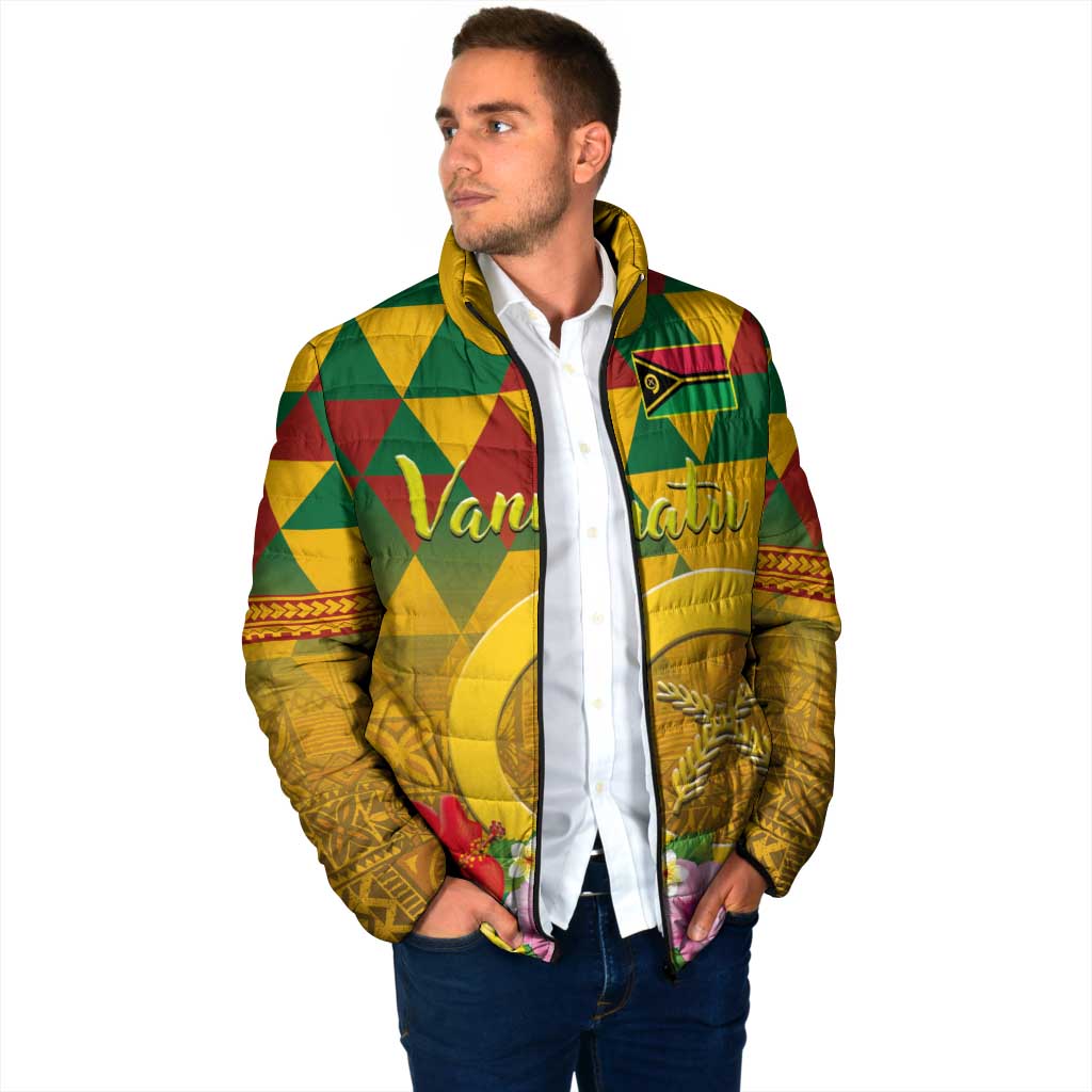 Melanesian Vanuatu Padded Jacket With Tapa Tribal Pattern and Triangle Geometric Tricolor LT03 - Polynesian Pride