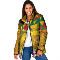 Melanesian Vanuatu Padded Jacket With Tapa Tribal Pattern and Triangle Geometric Tricolor LT03 Women Yellow - Polynesian Pride