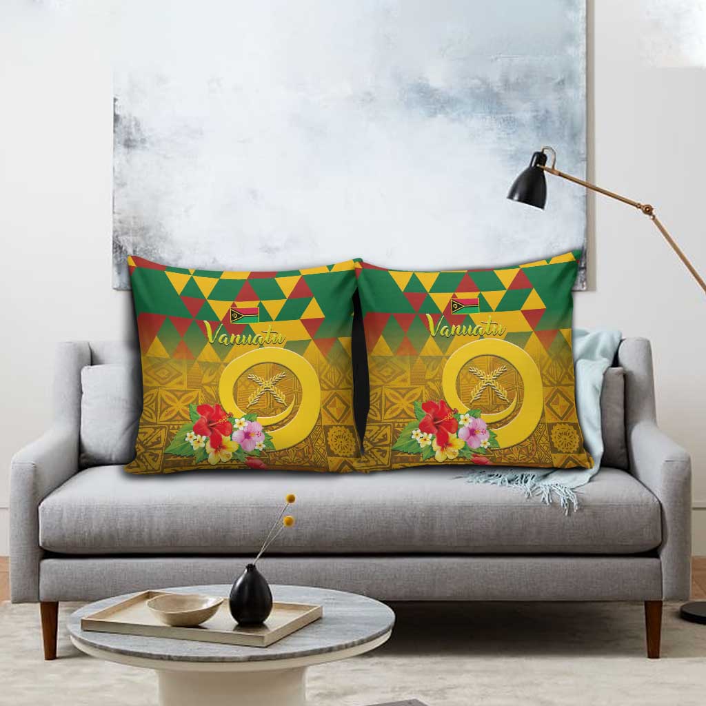 Melanesian Vanuatu Pillow Cover With Tapa Tribal Pattern and Triangle Geometric Tricolor LT03 - Polynesian Pride