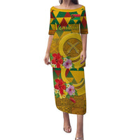 Melanesian Vanuatu Puletasi With Tapa Tribal Pattern and Triangle Geometric Tricolor LT03 Long Dress Yellow - Polynesian Pride