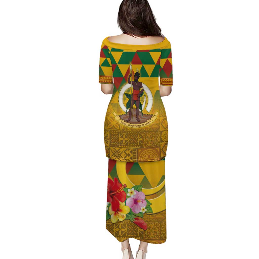 Melanesian Vanuatu Puletasi With Tapa Tribal Pattern and Triangle Geometric Tricolor LT03 - Polynesian Pride