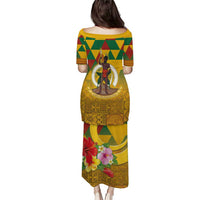 Melanesian Vanuatu Puletasi With Tapa Tribal Pattern and Triangle Geometric Tricolor LT03 - Polynesian Pride