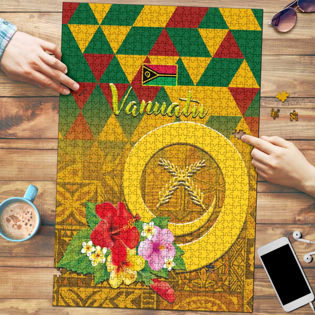 Melanesian Vanuatu Puzzle With Tapa Tribal Pattern and Triangle Geometric Tricolor LT03 Yellow - Polynesian Pride