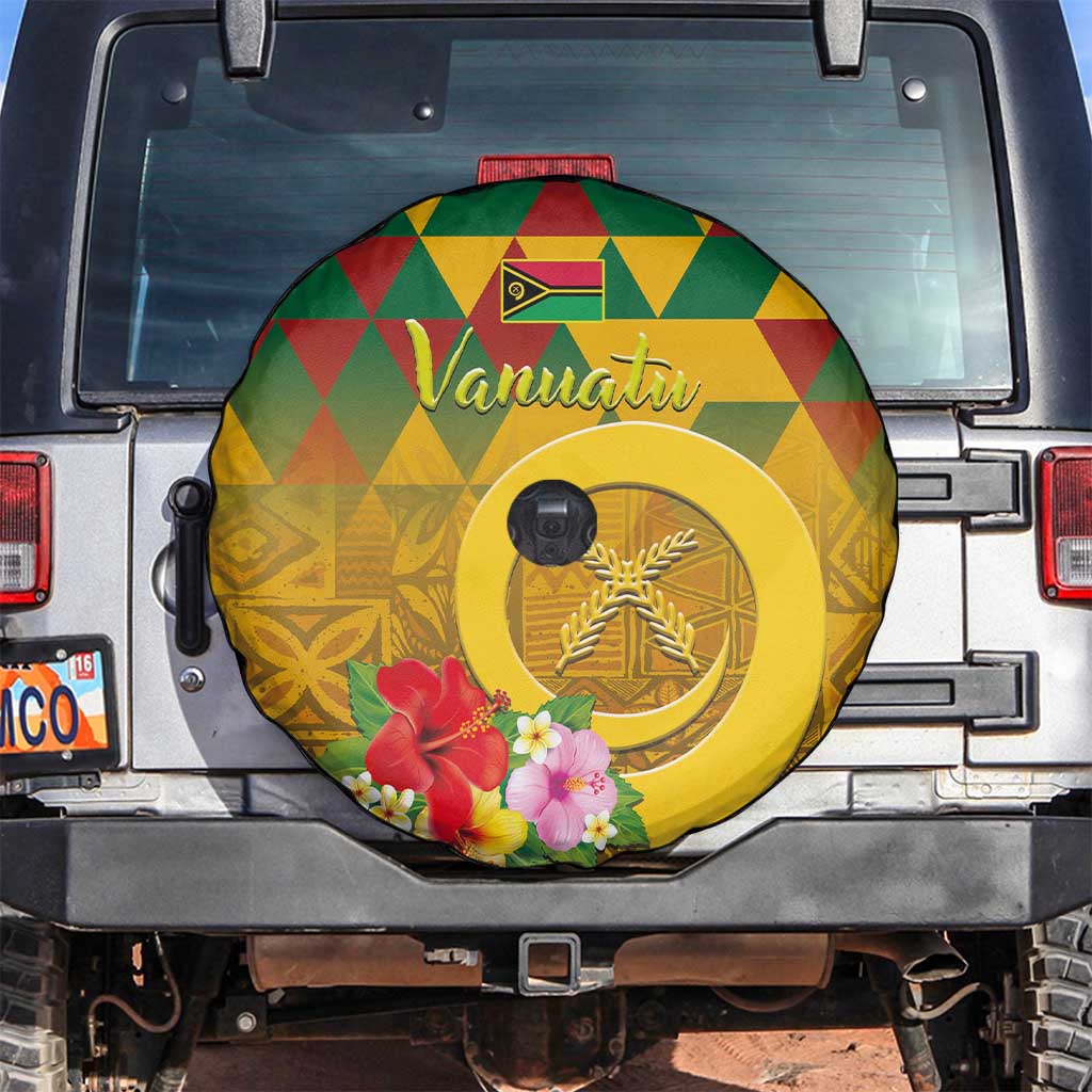 Melanesian Vanuatu Spare Tire Cover With Tapa Tribal Pattern and Triangle Geometric Tricolor LT03 Yellow - Polynesian Pride