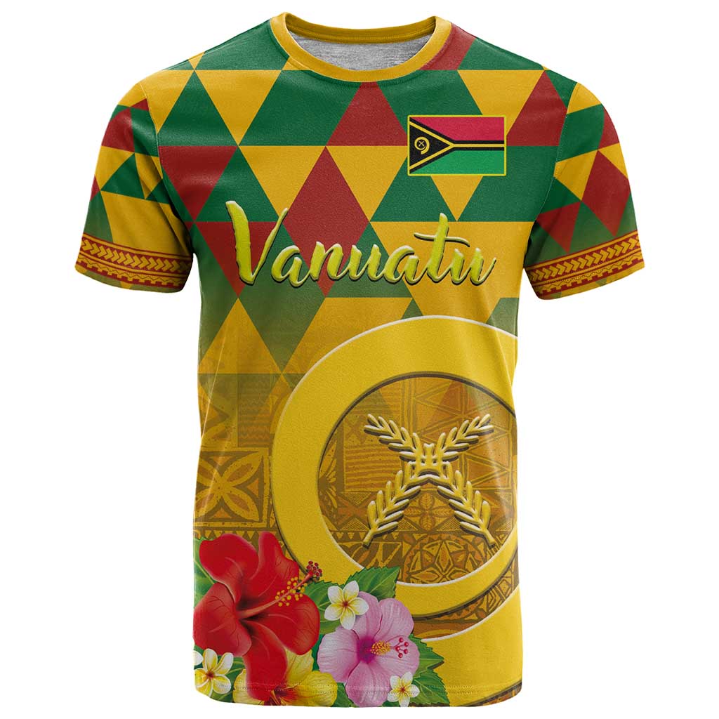Melanesian Vanuatu T Shirt With Tapa Tribal Pattern and Triangle Geometric Tricolor LT03 Yellow - Polynesian Pride