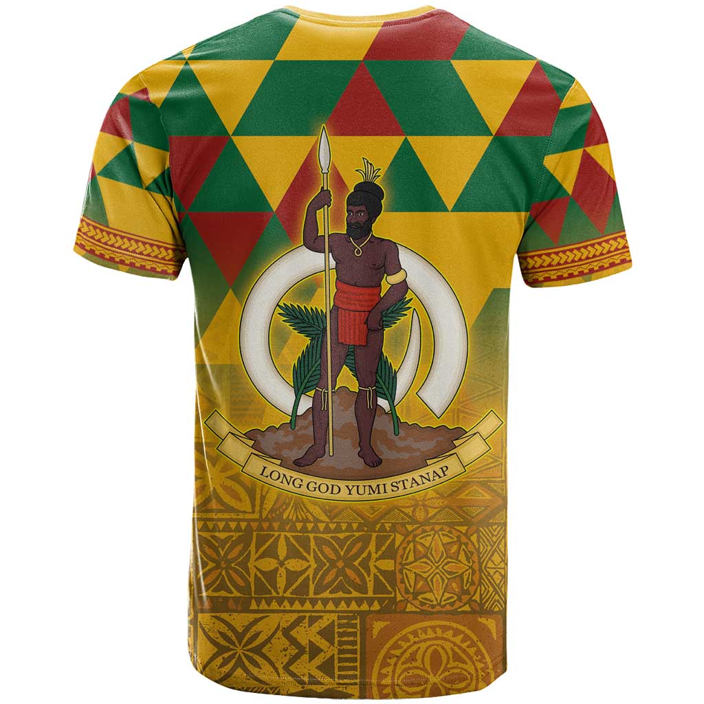 Melanesian Vanuatu T Shirt With Tapa Tribal Pattern and Triangle Geometric Tricolor LT03 - Polynesian Pride