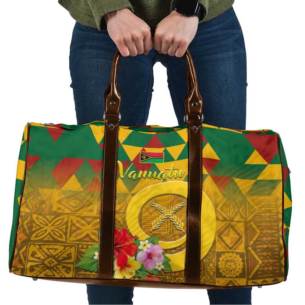 Melanesian Vanuatu Travel Bag With Tapa Tribal Pattern and Triangle Geometric Tricolor LT03 Yellow - Polynesian Pride