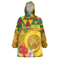 Melanesian Vanuatu Wearable Blanket Hoodie With Tapa Tribal Pattern and Triangle Geometric Tricolor LT03 One Size Yellow - Polynesian Pride