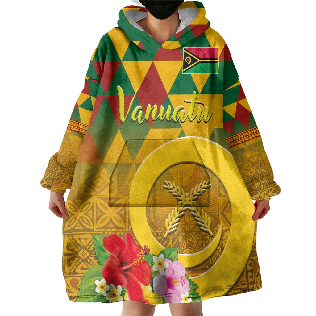 Melanesian Vanuatu Wearable Blanket Hoodie With Tapa Tribal Pattern and Triangle Geometric Tricolor LT03 - Polynesian Pride