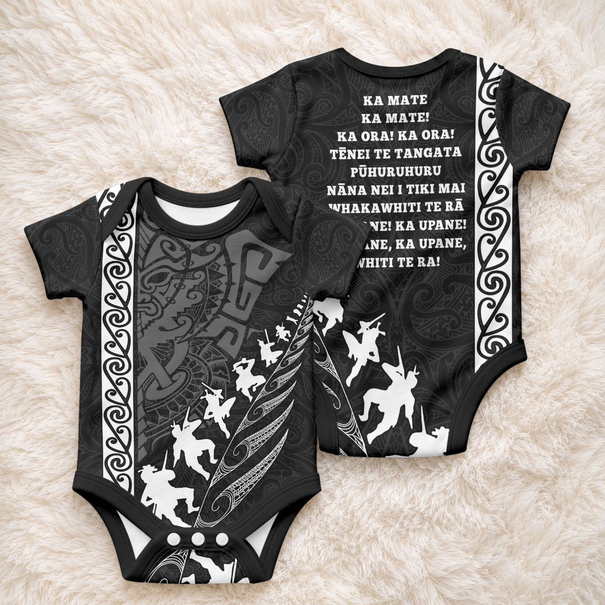New Zealand Rugby Baby Onesie Haka Dance Tribal God Mask Maori Pattern LT03 - Polynesian Pride