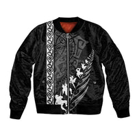 Custom New Zealand Rugby Bomber Jacket Haka Dance Tribal God Mask Maori Pattern LT03 Unisex Black - Polynesian Pride