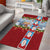 Merry Christmas Area Rug Funny Santa Claus Cards Photo and Polynesian Pattern Red Color