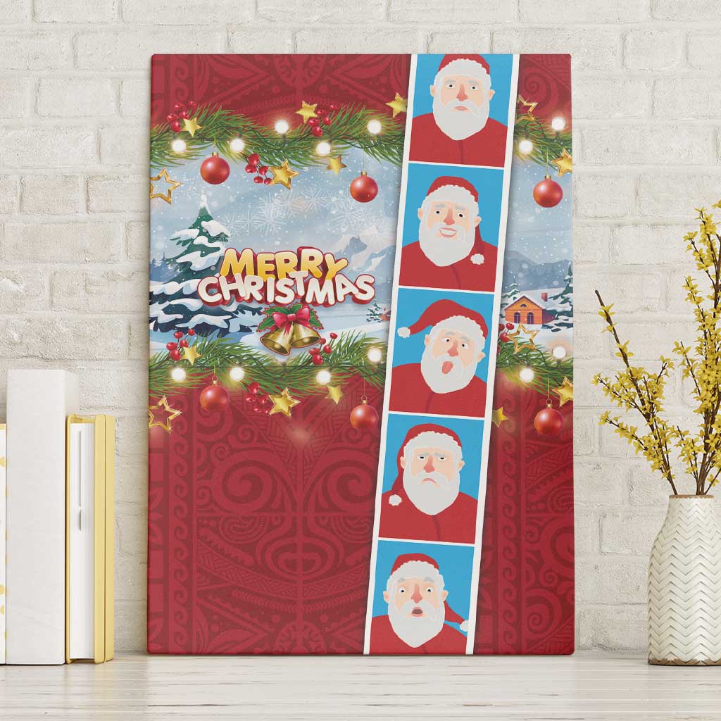 Merry Christmas Canvas Wall Art Funny Santa Claus Cards Photo and Polynesian Pattern Red Color LT03 Without Frame Red - Polynesian Pride