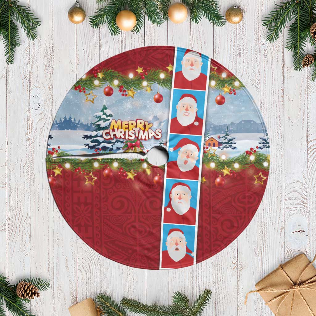 Merry Christmas Tree Skirt Funny Santa Claus Cards Photo and Polynesian Pattern Red Color LT03 Casual Red - Polynesian Pride