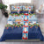 Merry Christmas Bedding Set Funny Santa Claus Cards Photo and Polynesian Pattern Blue Color LT03