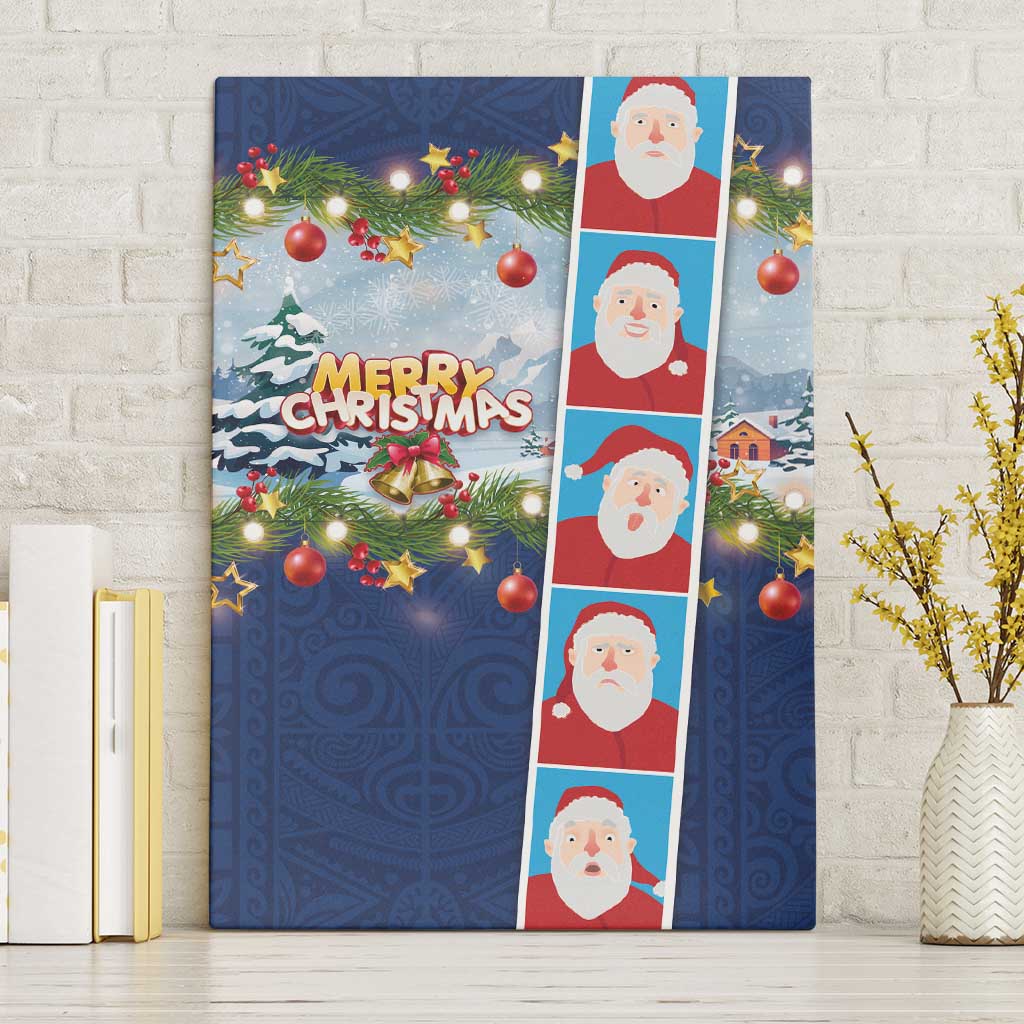 Merry Christmas Canvas Wall Art Funny Santa Claus Cards Photo and Polynesian Pattern Blue Color LT03 Without Frame Blue - Polynesian Pride
