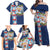 Merry Christmas Family Matching Off Shoulder Maxi Dress and Hawaiian Shirt Funny Santa Claus Cards Photo and Polynesian Pattern Blue Color