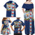 Merry Christmas Family Matching Off Shoulder Maxi Dress and Hawaiian Shirt Funny Santa Claus Cards Photo and Polynesian Pattern Blue Color