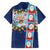 Merry Christmas Hawaiian Shirt Funny Santa Claus Cards Photo and Polynesian Pattern Blue Color