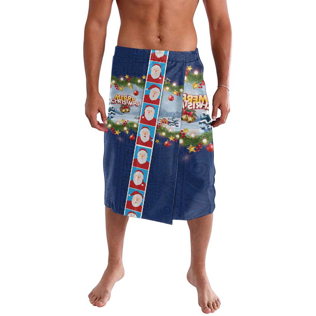 Merry Christmas Lavalava Funny Santa Claus Cards Photo and Polynesian Pattern Blue Color LT03 Blue - Polynesian Pride