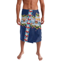 Merry Christmas Lavalava Funny Santa Claus Cards Photo and Polynesian Pattern Blue Color LT03 Blue - Polynesian Pride